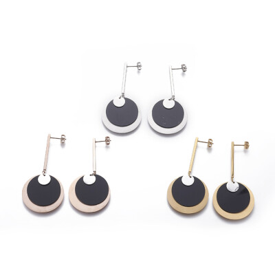 

304 Stainless Steel Dangle Stud Earrings with Plastic Round Mixed Color 65mm Pin 08mm