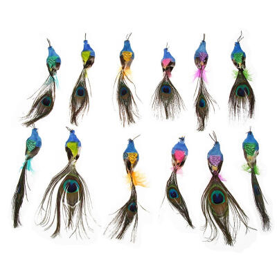 

12pcsSet Simulation Feather Foam Peafowl Model Fake Bird Home Garden Decor