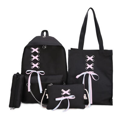 

4pcsset Bandage Chain Backpack Totes Women Canvas Casual Shoulder Pen Bags