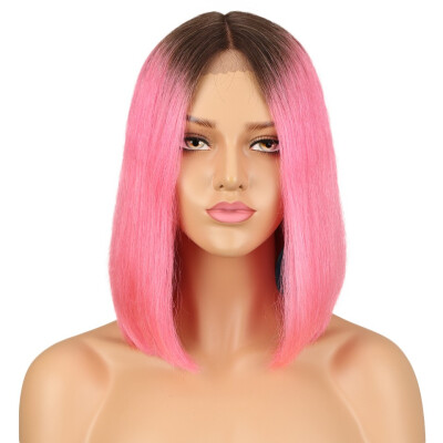 

Noble Lace Front Human Hair Wigs For Women Brazilian Virgin Hair Silky Straight Short Bob Ombre Pink Brick Red Color Remy Wig