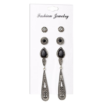 

Bohemian black long vintage zircon 4 pairs of earrings earrings set combination GCM01-04 black sliver zircon