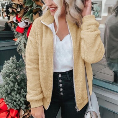 

Women Lapel Coat Jacket Zipper-up Long Sleeve Winter Warm Overcoat Outwear M2XL