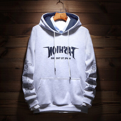 

Toponeto Mens Casual Fashion Letter Print Pullover Hooded Loose Hooded Sweater Coat