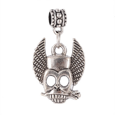 

Skull Tibetan Style Alloy European Dangle Beads Large Hole Pendants Antique Silver 35mm Hole 5mm