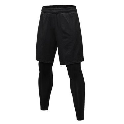 

YUERLIAN Male leggings fake two pieces fitness quick-drying 7010 7377