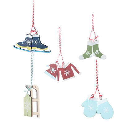 

5Pcs\Set Christmas Ski Suit\Sled\Boots\Gloves Pendants Xmas Tree Wooden Tags
