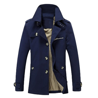 

Fashion Men Trench Coats Autumn Windbreaker Single Breasted Buttons Front Vintage Jacket Casual Tops Outwear