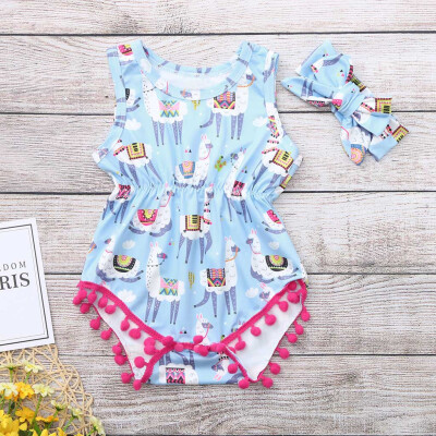 

Infant Baby Cartoon Print Jumpsuit Romper Bodysuit SunsuitHeadband Outfits