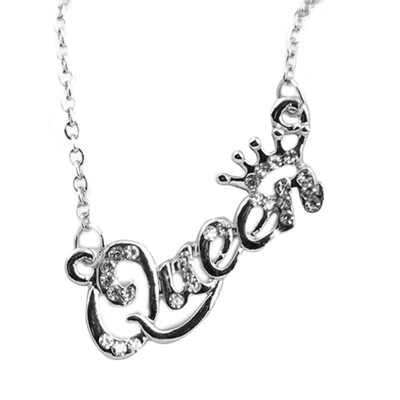 

Elegant Jewelry Letter Queen Pendant Shiny Rhinestone Clavicle Chain Necklace