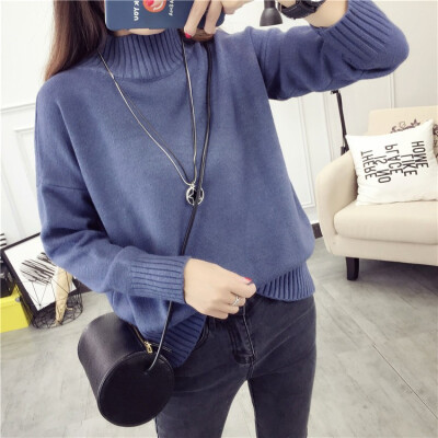 

The new Korean version of autumnwinter 2018 half-high neck pullover womens loose pure color short style leggings knitted sweater