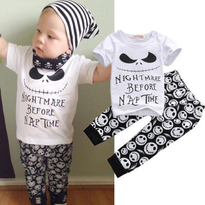 

Baby Boy Girls Monster Skull Print Top T-shirtPant Leggings 2pcs Outfits Set UK