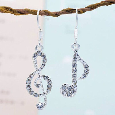 

Fashion Women Rhinestone Inlaid Treble Music Note Charm Dangle Hook Earring