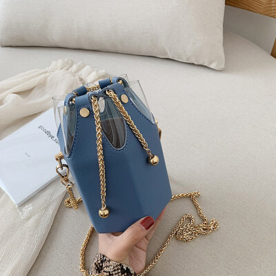 

Tailored Womens Fashion Transparent Chain Bag Patchwork Package Chain Bucket Bag