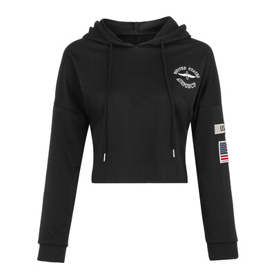 

Starmoon Loves Casual Autumn Winter Fashion Long Sleeve Crop Top Letter Print Hooded