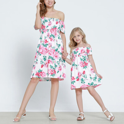 

Mother And Daughter Kids Girls Ruffle Floral Print Dress Family Matching Clothes