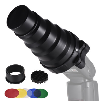 

Metal On-camera Flash Conical Snoot with Honeycomb Grid 5pcs Color Filter Kit Magnet Adsorption for Neewer Canon Nikon Yongnuo God