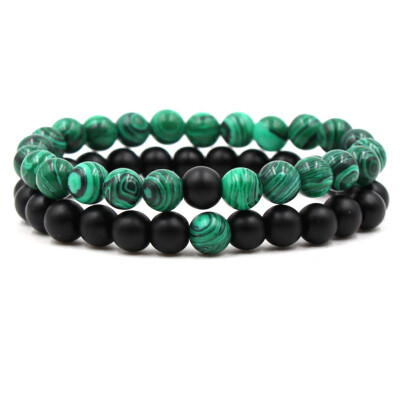 

8 mm Matte Black Matt Stone Malachite Pair Bracelet Hand Cord Unisex Bracelet Jewellery Hot Gift