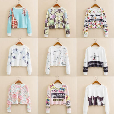 

Women Crop Top Animal Long Sleeve Casual T Shirt Loose Tops Blouse Fashion Tee