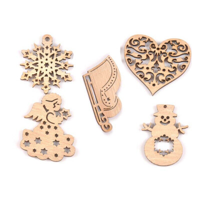 

10PCS Wood Piece Hollow Christmas Element Shape Christmas Tree Hanging Decoration