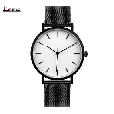 

Enmex two-needle light-and-thin steel-woven-quality wrist watch with simple&mysterious feeling during the translation of the
