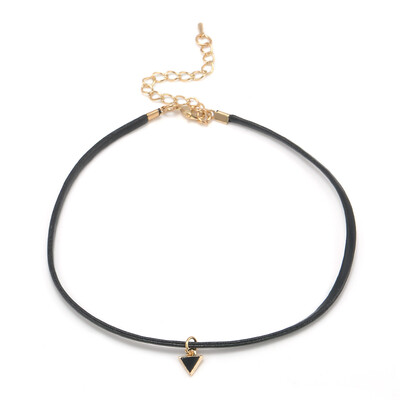 

Punk Gothic Black Cord Leather Choker Charm Retro Bib Necklace Triangle Five Stars Pendant Jewelry For Women
