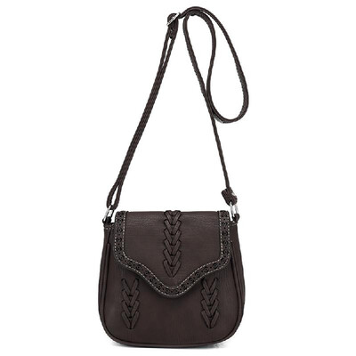 

New Fashion Women Crossbody Bag PU Leather Hollow Out Woven Braided Vintage Casual Shoulder Bag