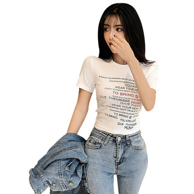 

Women T-Shirt Korean Style Letter Print T Shirt O-Neck Short Sleeve T-Shirt Summer Casual Candy Color tee shirt femme
