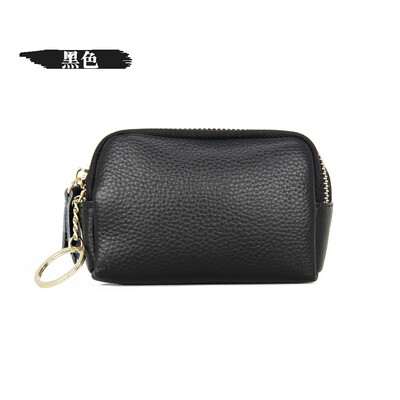 

2019 new European&American first layer leather simple fashion mini coin purse double zipper leather clutch bag key bag