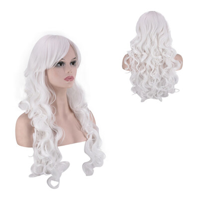 

〖Follure〗Fashion Wavy White Long Curly Synthetic Hair Wig Cosplay Sexy Black Women Wigs