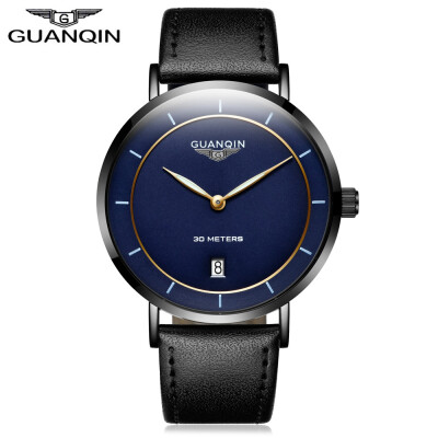 

GUANQIN GS19070 Men Quartz Watch Date Display Genuine Leather Band 3ATM Wristwatch