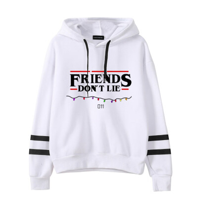 

Herqw61 Womens Stranger Things Movie Fans Hoodie Friends Dont Lie Print Striped Sleeve Sweatshirt