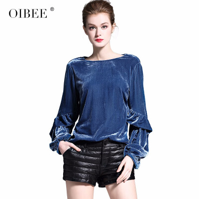 

OIBEE2019 spring new womens fashion loose lanterns sleeves womens gold velvet bottoming shirt shirt shirt tide