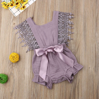 

Solid Newborn Toddler Girls Lace Jumpsuit Bow Bodysuit Romper Summer Clothes