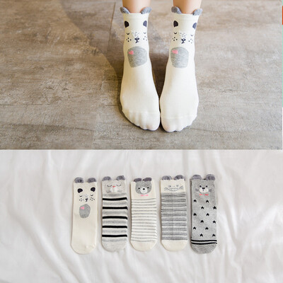 

Ladies cartoon socks cotton Japanese cute animal pattern in stockings 5 pairs