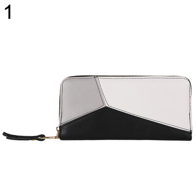 

Fashion Women Zipper Color Blocking Long Wallet Pouch Card Cash Holder Purse