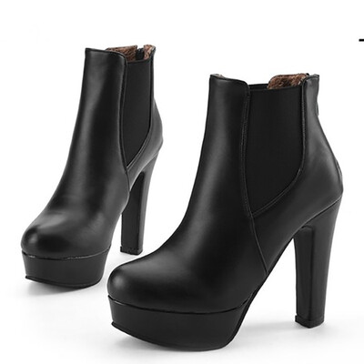 

IDIFU Womens Elegant Round Toe Elastic Back Zipper Platform Booties Chunky High Heel Ankle Boots
