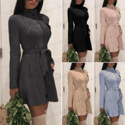 

Womens Ladies Maxi Midi Long Sleeved Belted Waterfall Duster Jacket Dress Coat