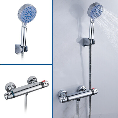 

Wall Mount Thermostatic Shower Bar Mixer Valve 5 Function Shower Head 15m Hose