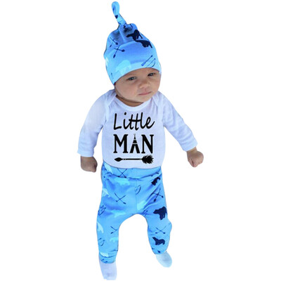 

Newborn Infant Baby Boy Letter Romper TopsPantsHat 3Pcs Outfits Clothes Set