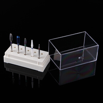 

Toponeto 10 Holes Nail Drill Bit Holder Display Standing With Cover Storage Box