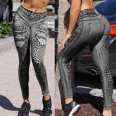 

Summer Ladies Skinny Pants Long Yoga Pants High Waist Leopard Printed Long Pants