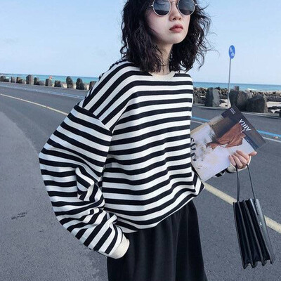 

Tailored Fashion Women Autumn Leisure Stripe Long Top Sweatshirt Long Sleeve Blouse