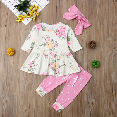 

3Pcs Newborn Baby Girls Floral Tops Dress Pants Leggings Outfits Clothes 0-24M