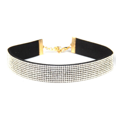 

New Design Leather Choker Necklace 2cm Wide 9 Rows of Light Full Drill Necklace for Women Jewelry