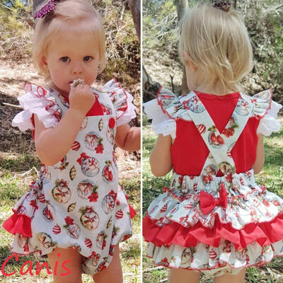 

US Christmas Newborn Baby Girls Outfits Clothes Xmas Ruffle Romper Headband Set