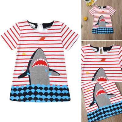 

Toddler Baby Girls Striped Dress Short Sleeve Princess Party Dress Kids Clothes