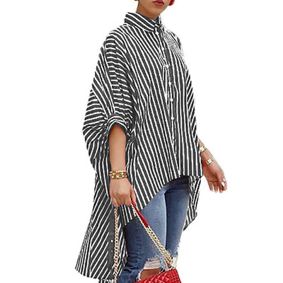 

Womens Fashion Blouse Tops Shirt Casual Stripe Loose Single-Breasted Lapel MXL