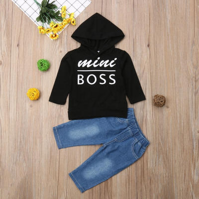 

2PCS Newborn Baby Boys Hooded Shirt TopsJeans Pants Outfits Toddler Clothes Set Fit For 6M-4Y