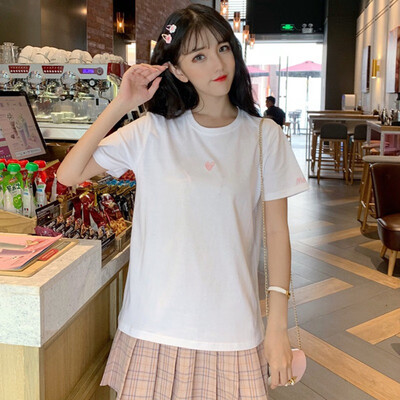 

Women T-Shirt colorful Tops Cute Girl Love Heart Embroidery Print T-Shirt Female Casual T shirt Women T Shirt Summer