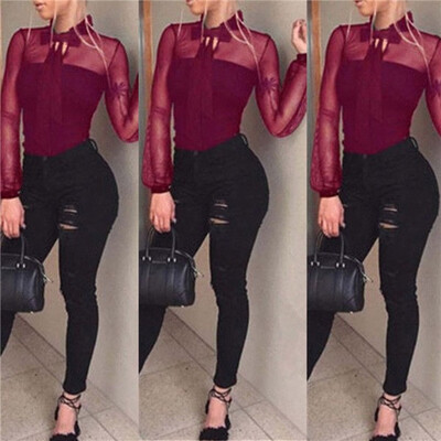 

Womens Bodycon Bodysuit V Neck Long Sleeve Bandage Jumpsuit Romper Leotard Top